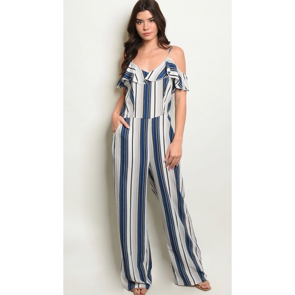 Striped flounce cami jumpsuit - Picture 2 of 5
